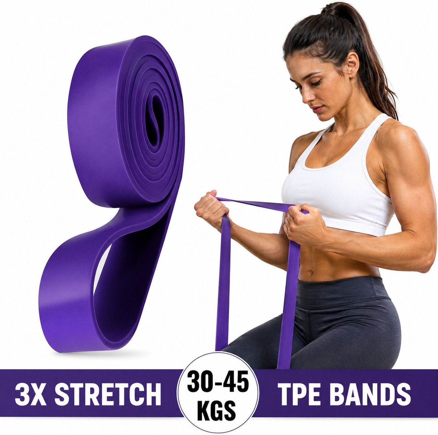 Shopeleven Strength with Resistance Bands - Perfect for Home Gym, Workouts, Yoga & Pilates Resistance Band (Purple, Pack of 1) - Image 1