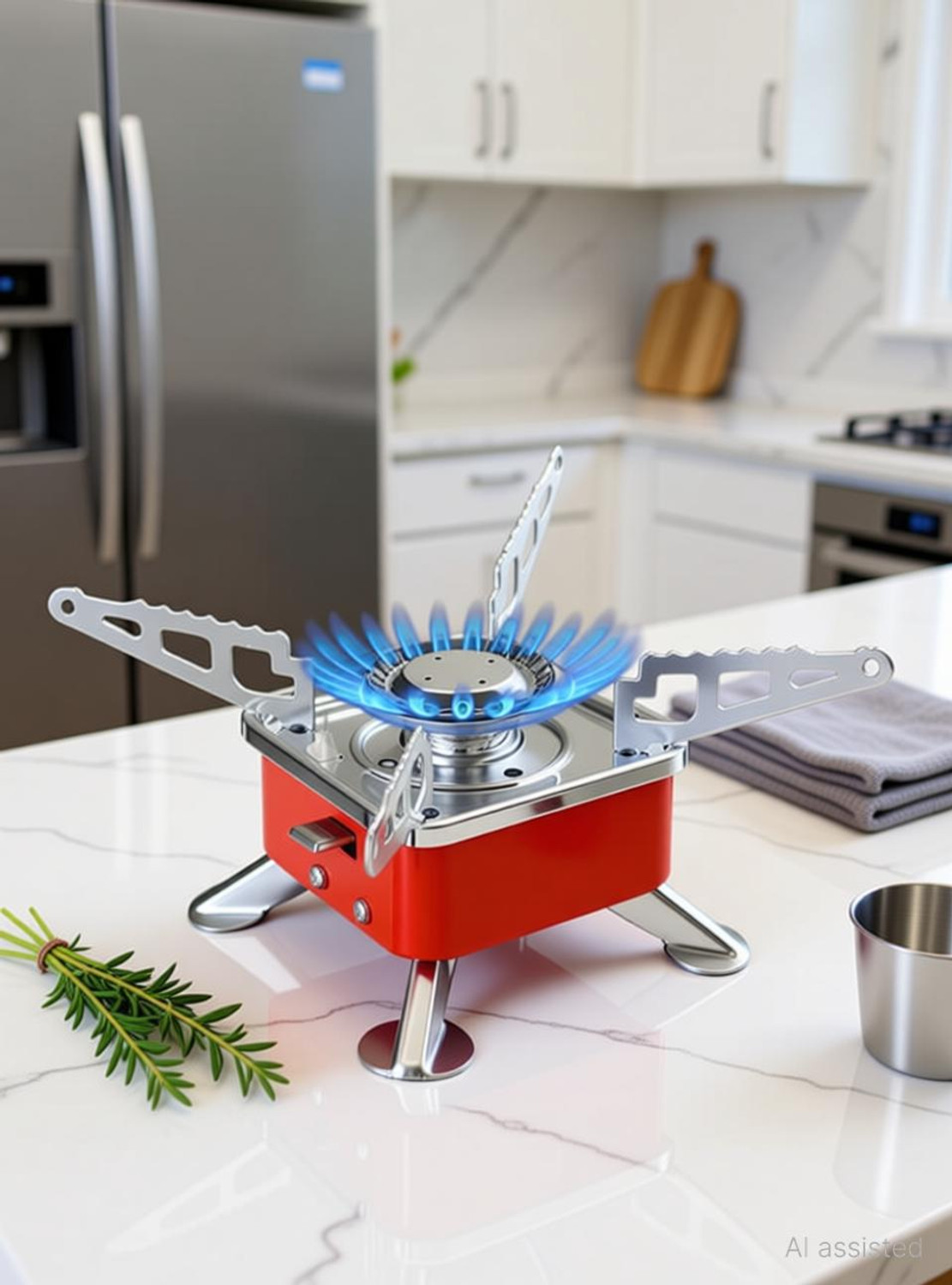 Image of TECHEL Mini Portable Square Shaped Gas Burner Camping Stove Wiyhout Cylinder NBM31 Stainless Steel Manual Gas Stove (1 Burners)