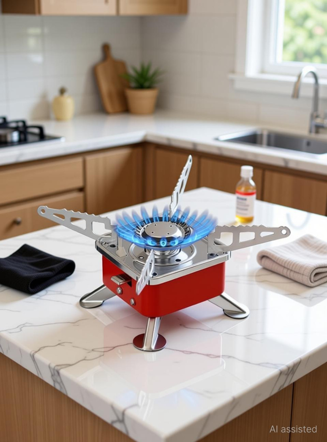Image of TECHEL Mini Portable Square Shaped Gas Burner Camping Stove Wiyhout Cylinder NBM31 Stainless Steel Manual Gas Stove (1 Burners)