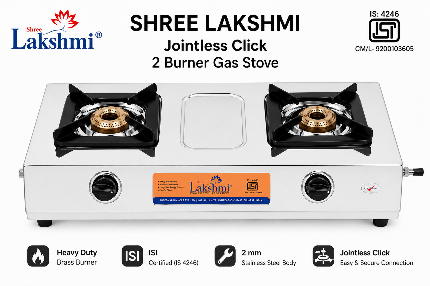 Image of Safeflame Stainless Steel Manual Gas Stove (2 Burners)