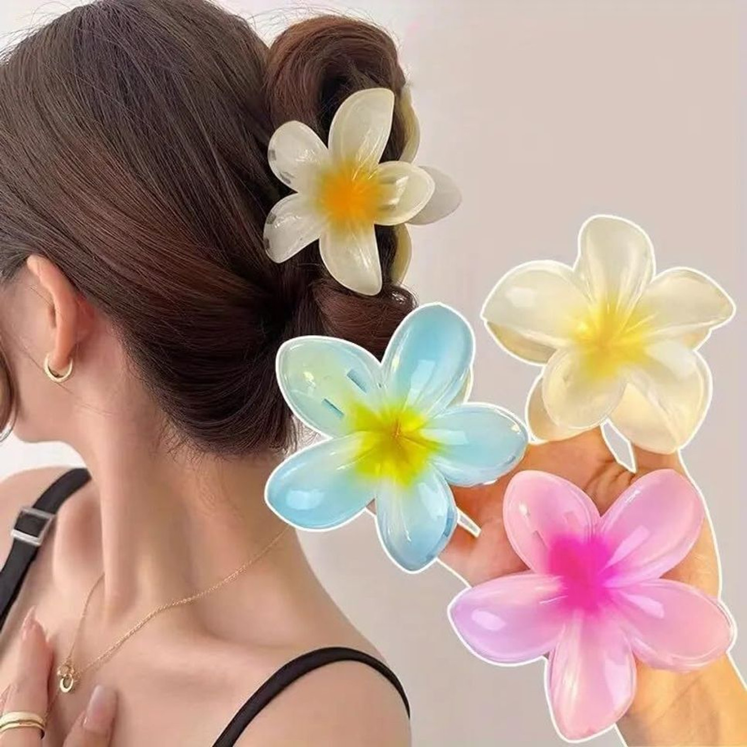 Image of StyleShine Flower Claw Clip - 4pc Stylish Korean Hair Clips for Women, Flower Hair Clip (Multicolor)