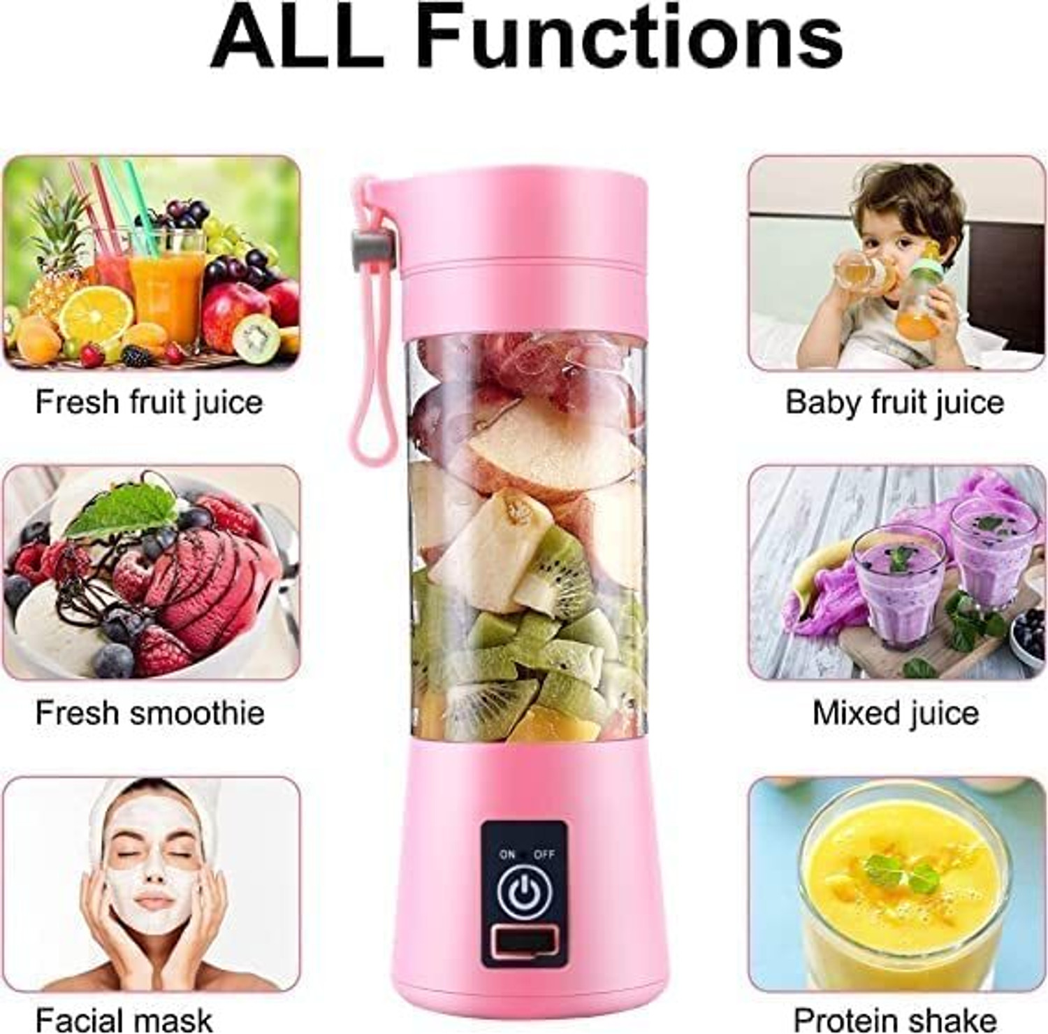 Image of Bumpi Care Bumpi Mini Fruit Juicer Mixer Grinder Portable Milkshake Blenders Color-May Vary 220 W Juicer (6-Blade Juicer | 1 Jar | Multicolor)