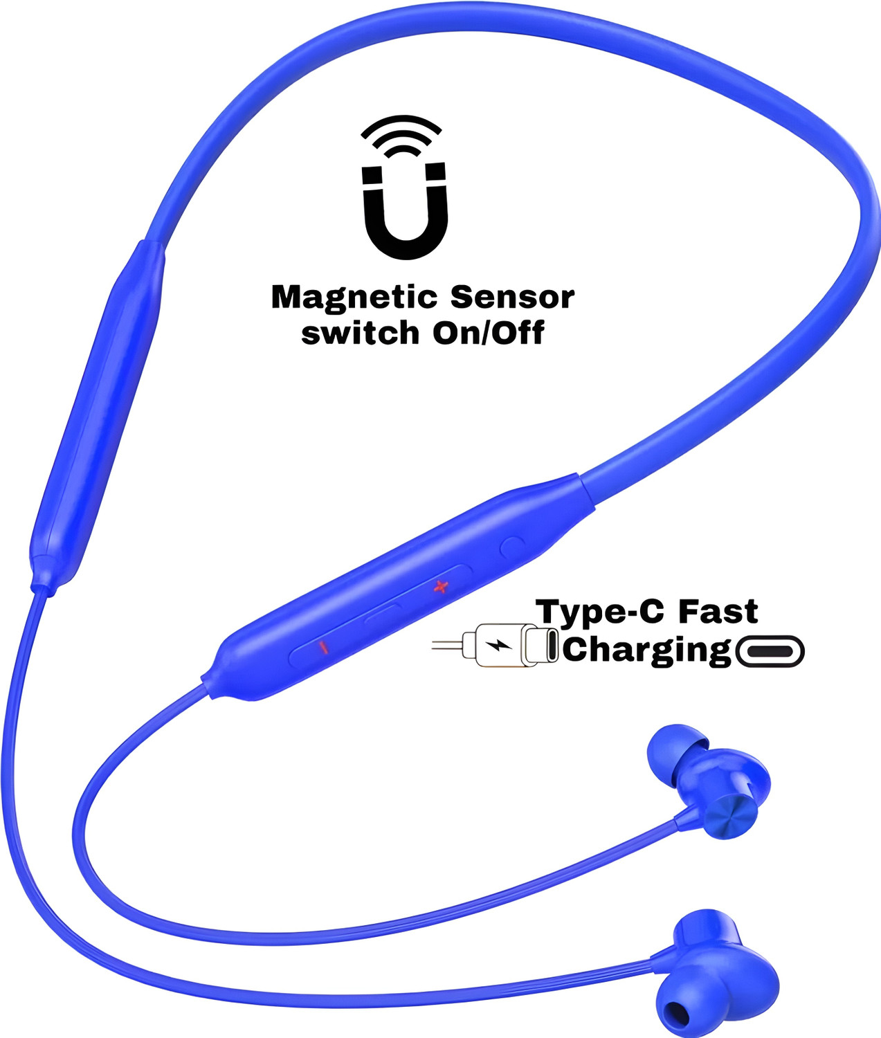 Image of GPQ STORE Magneet on /off . Bluetooth Neckband earphone buds Fast Charging,{A124 Bluetooth Headset (Blue, In the Ear)