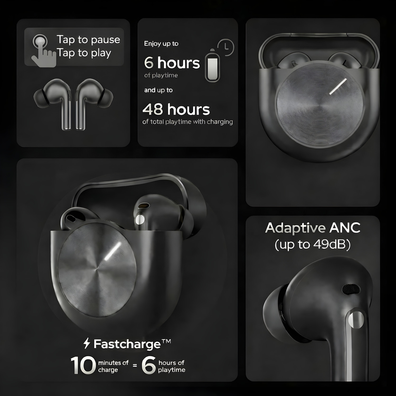 Image of TWS Master buds Pure ANC | 49dB 6 Mic ENC, 48Hr Playtime, Noise Cut 2C Bluetooth Headset (Black, True Wireless)