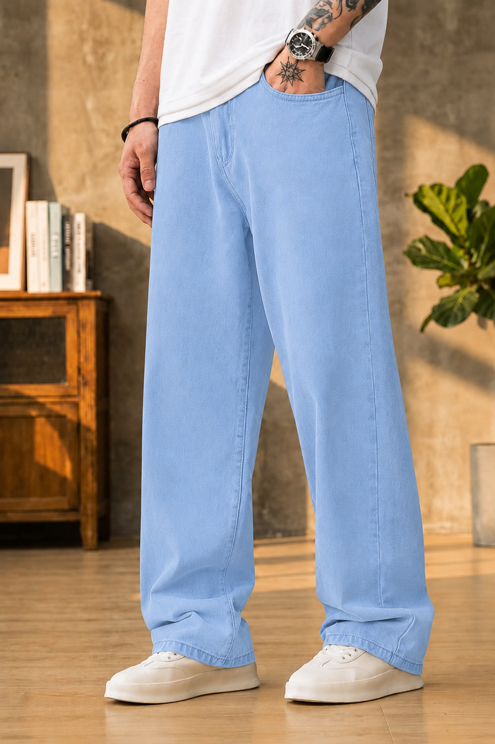 HANGERHOOD Men Light Blue Mid Rise Straight Fit Jeans - Image 1