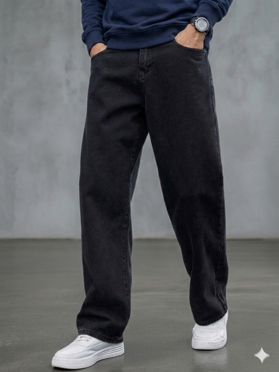 Image of OMP DENIM Men Loose Fit Mid Rise Black Jeans
