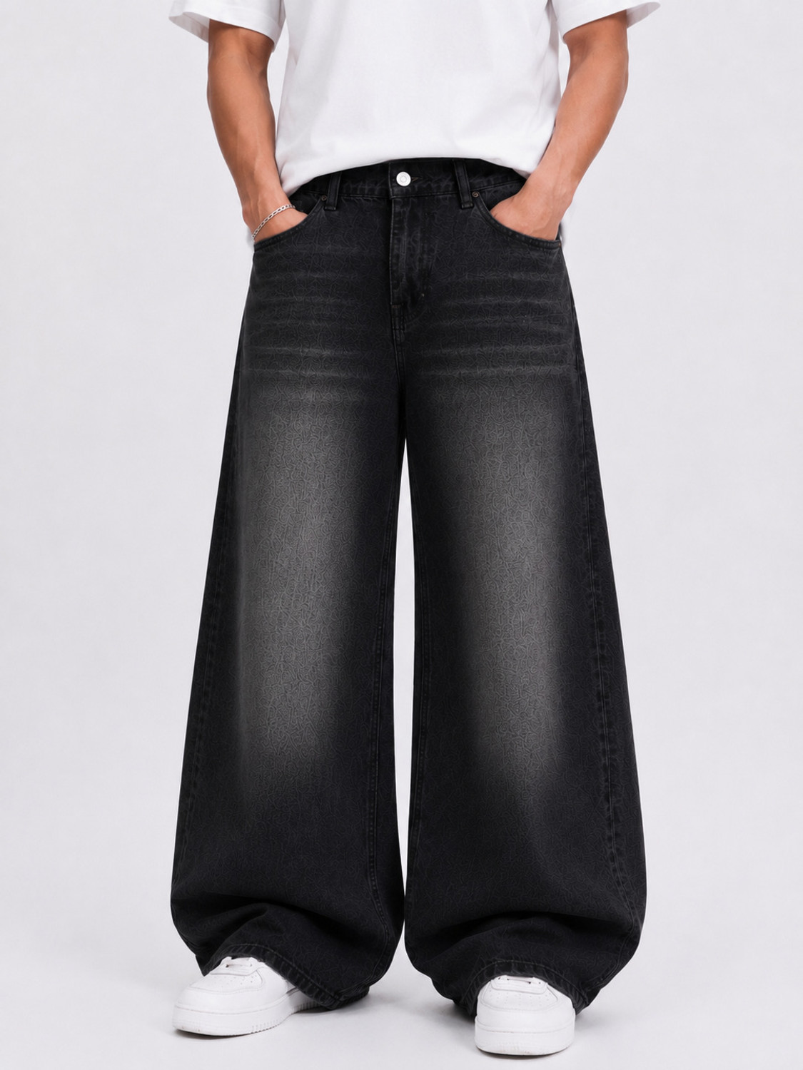 M Q Denim Men Baggy Fit Mid Rise Black Jeans - Image 1