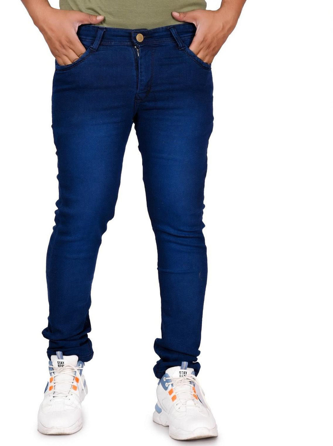 Image of NUMERO UNO Sustainable Denim Men Tapered Fit Low Rise Blue Jeans