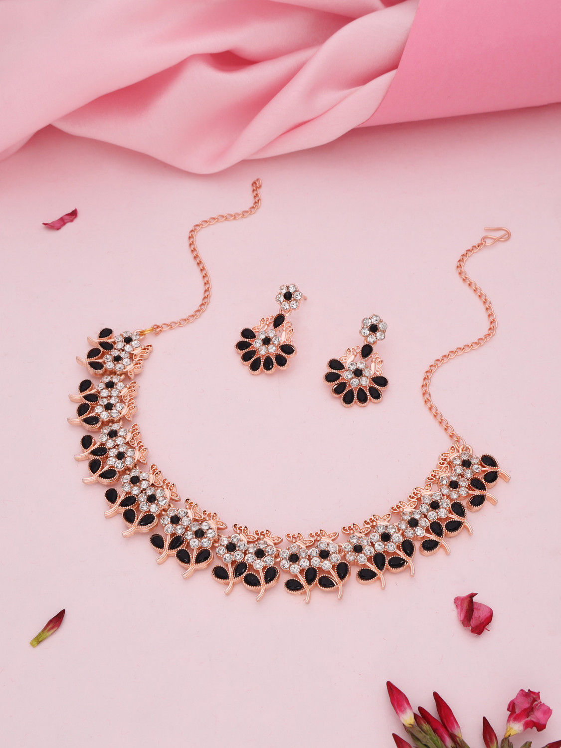 Image of Divastri Brass Rose Gold, Black Jewel Set (Pack of 1)