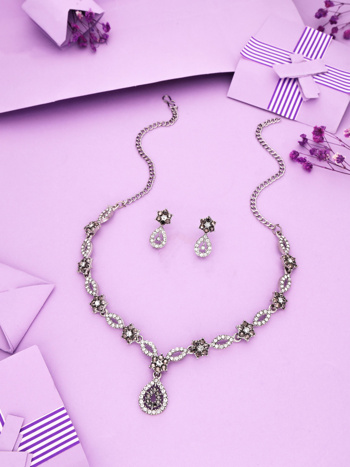 Image of brado jewellery Brass Gold-plated Silver, White, Grey Jewel Set (Pack of 1)
