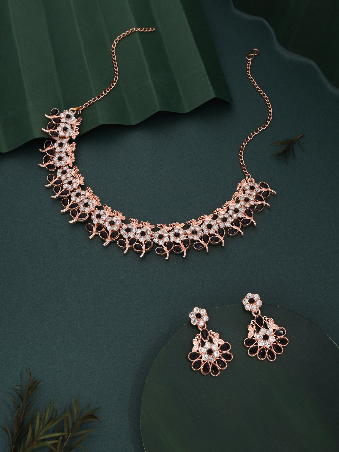 Image of Divastri Brass Rose Gold, Black Jewel Set (Pack of 1)