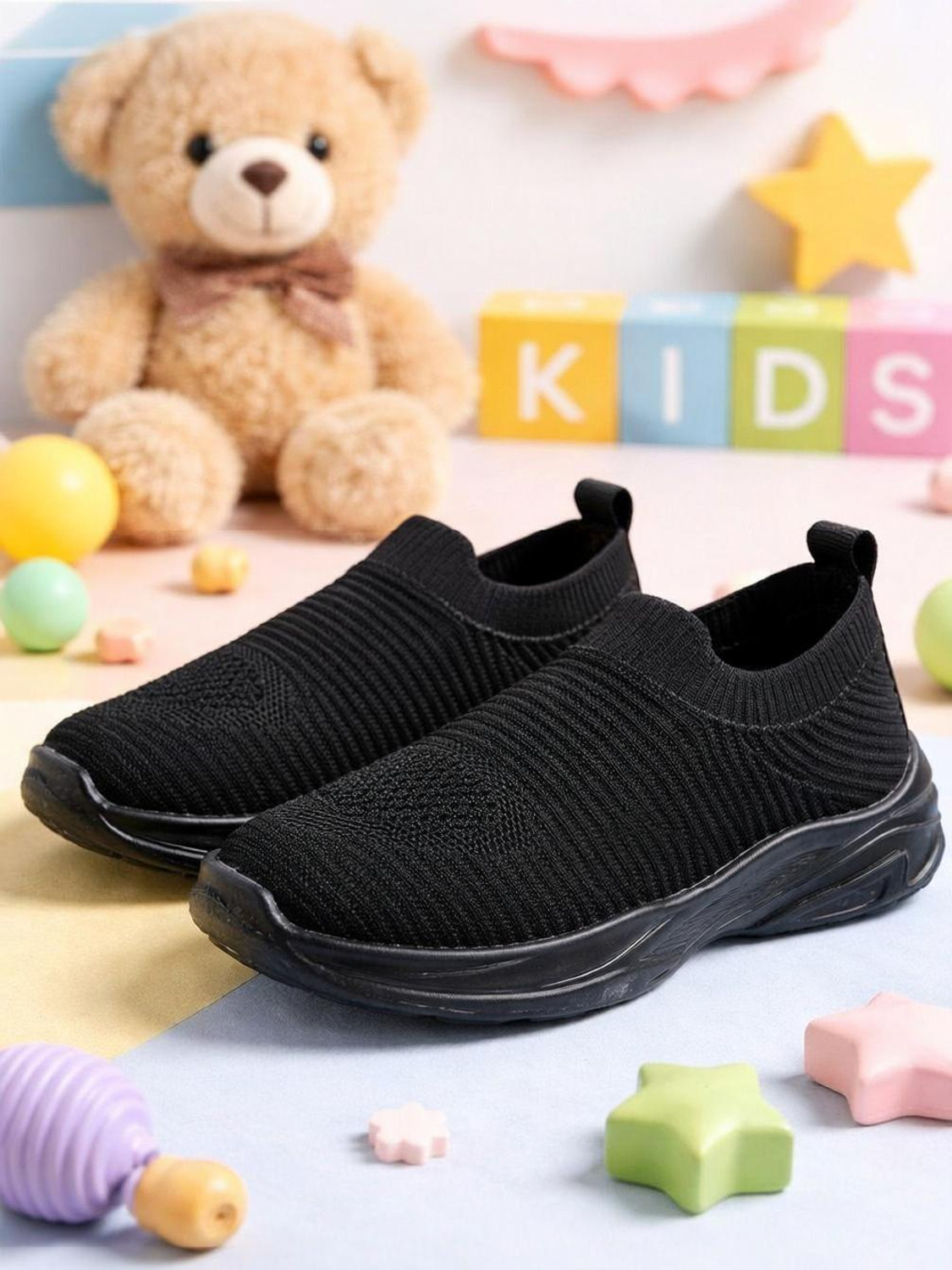 Image of Shoegears Velcro School Shoes For Boys & Girls (Black, 11-12 Years)
