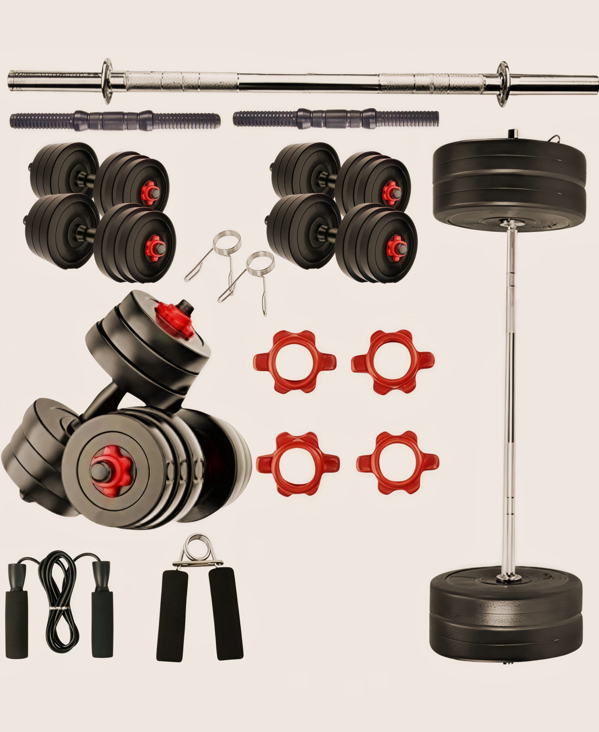 Image of AKTIV 30 kg 30KG Dumbbell Plate Set with 3FT Straight Rod & Accessories NEW 153 Home Gym Combo