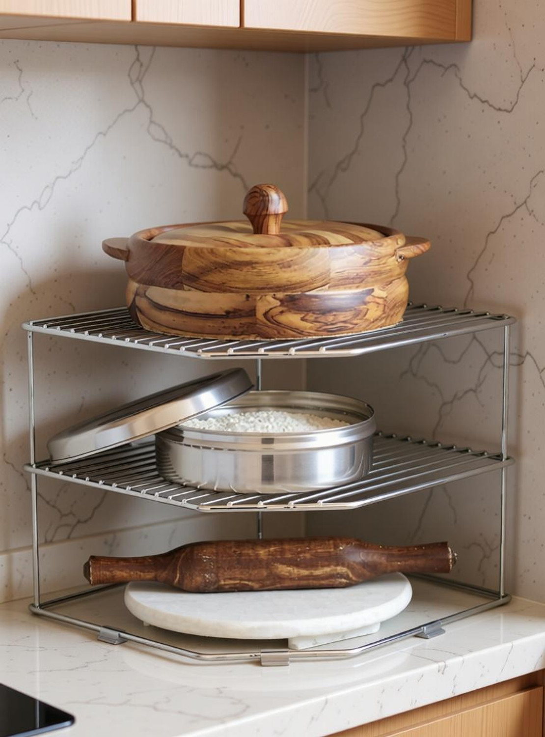 ShopGlobal Stainless Steel Multipurpose Kitchen Corner Shelf Rack Stand/Chakla...