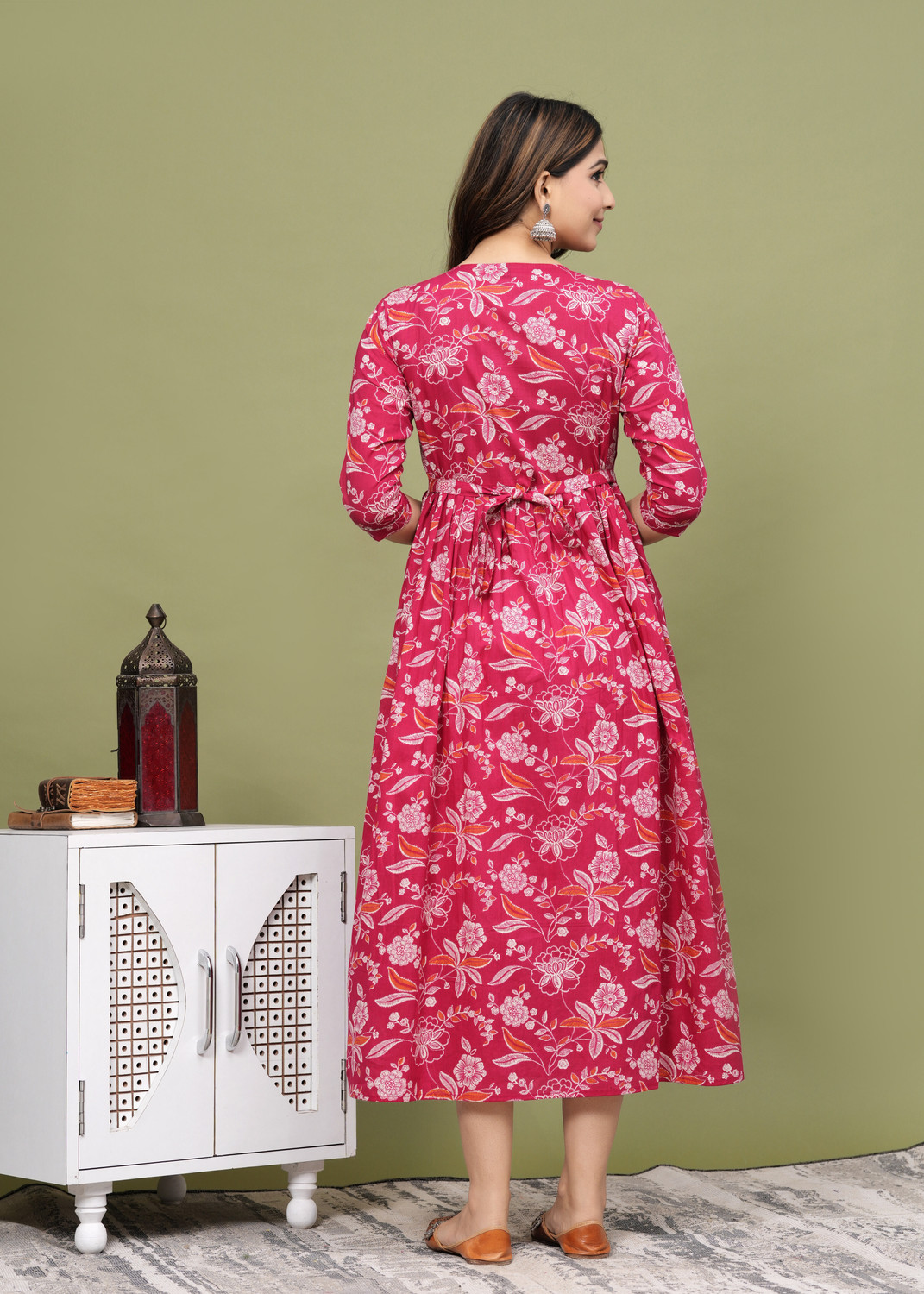 Image of ANUOM Women Fit and Flare Maroon Midi /Calf Length Dress