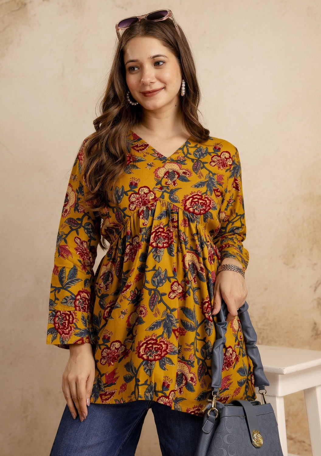 Image of Mialo fashion Floral Print Viscose Rayon Flared Kurta for Women (Grey)