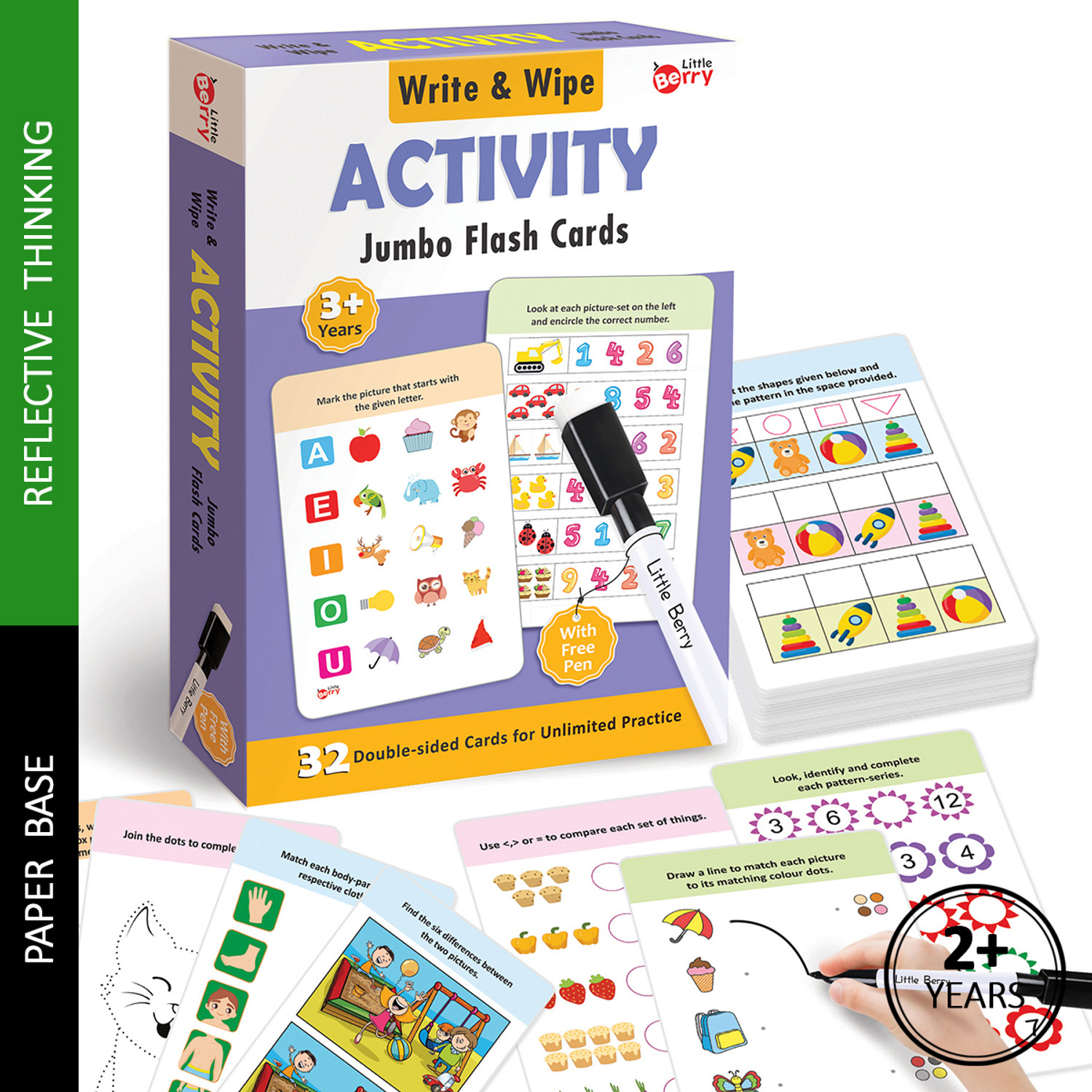 Little Berry Activity Wipe Clean Jumbo Flash Cards - 32 Reusable Cards With...