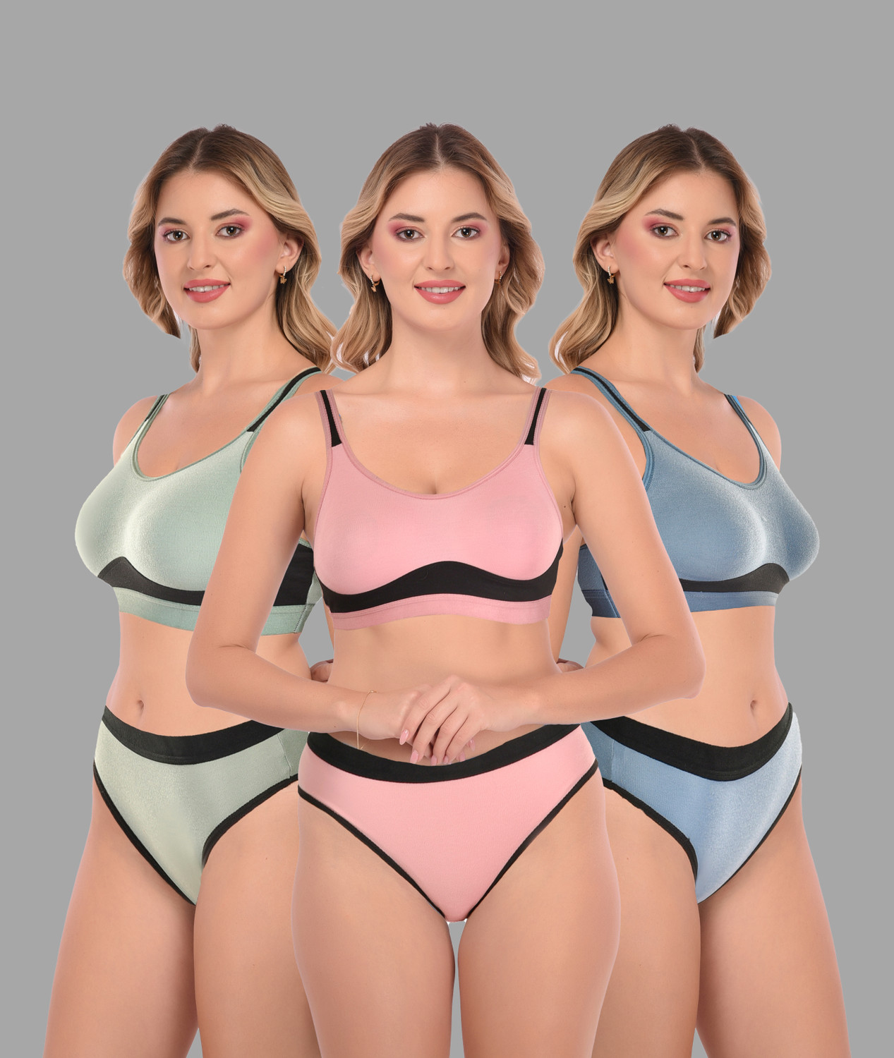 Image of Oumar Bibi Bra & Panty Set Solid Multicolor Lingerie Set