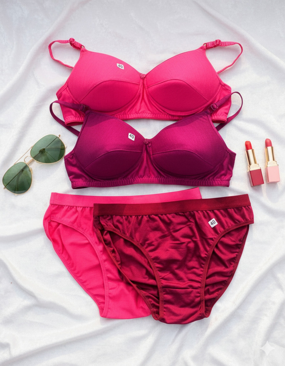 Image of Oumar Bibi Bra & Panty Set Solid Multicolor Lingerie Set