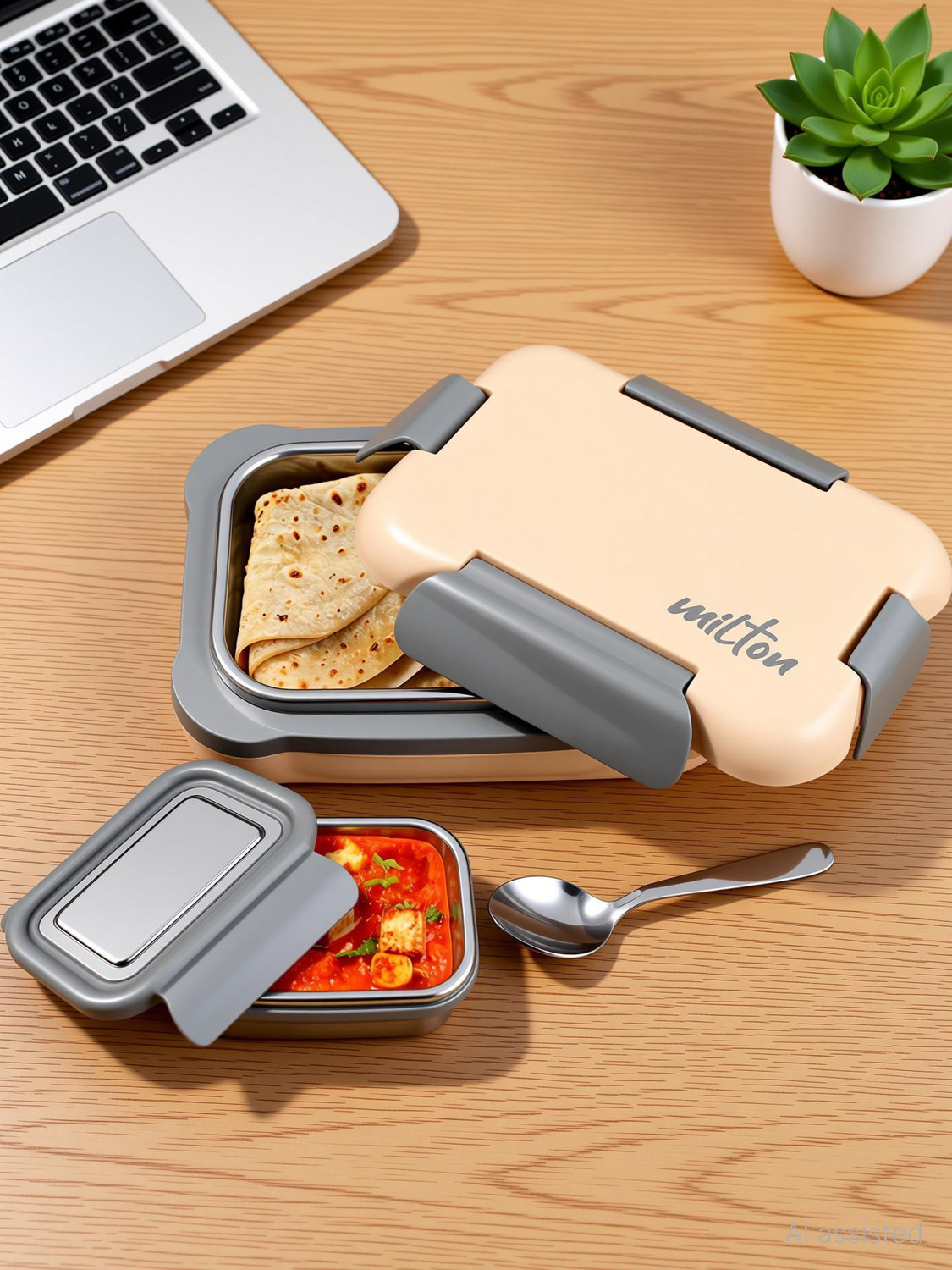 Image of BASIL Bento Box - Lunch Box for Kids| Stainless Steel| Leak Proof| - Blue 3 Containers Stainless Steel Office Lunch Box (900 ml, Microwave Safe)