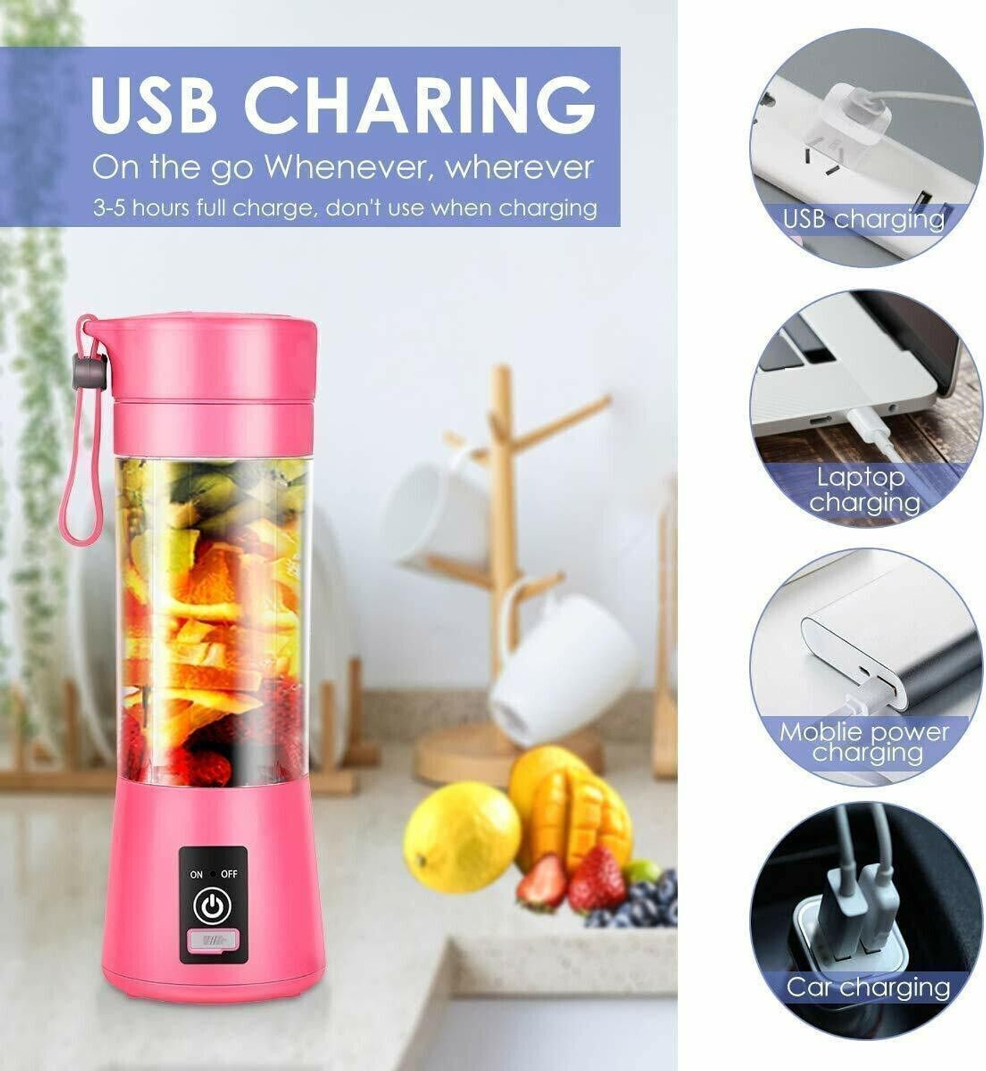 Image of Ganesh store Pro Fruit Juicer 220 W Juicer Mixer Grinder (CXZ 859K Portable Electric Fruit Juicer Maker USB Rechargeable Mini Juicer | 1 Jar | Multicolor)
