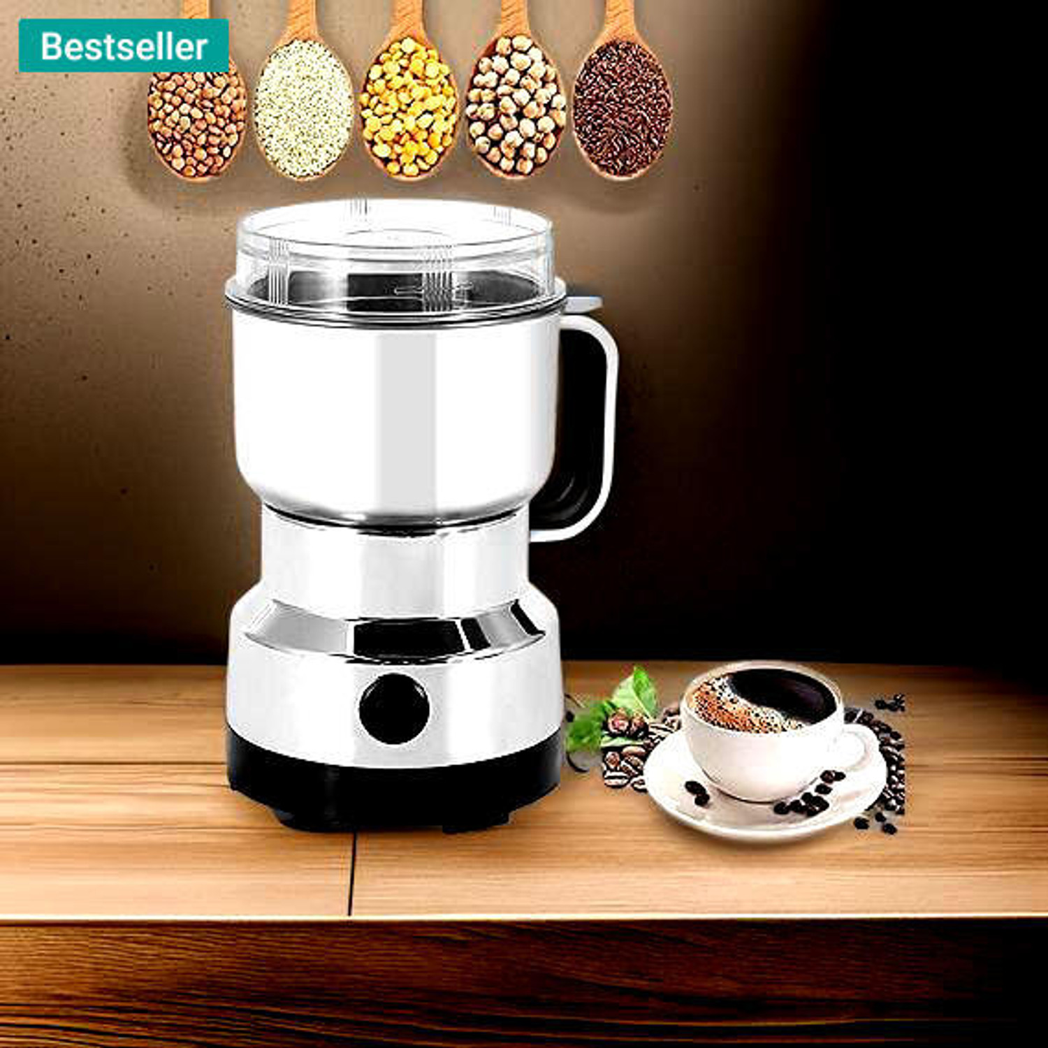 Image of Manasa JX 3 500 W Mixer Grinder (Mini Stainless Steel Coffee Spice Nuts Grains Bean Grinder | 1 Jar | Multicolor)