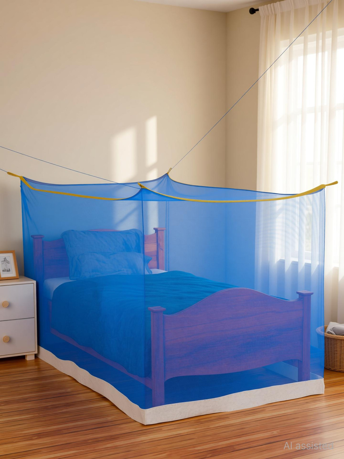 Image of Meelarck Single bed mosquito protection net (MN-12)4ftx6ft} machhardani /masari HDPE - High Density Poly Ethylene Washable Adults Mosquito Net (Purple, Bed Box)