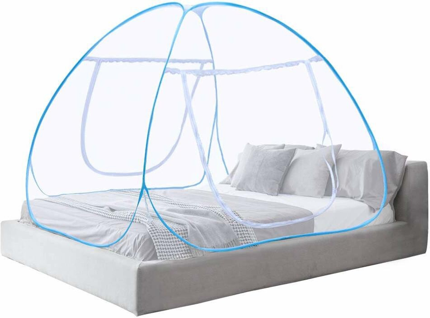 Image of AmazingHind Double Bed Mosquito Net 6.5Ft X 6.5Ft X 4.5Ft Machhardani New Model Polyester Washable Adults Mosquito Net (White, Tent)
