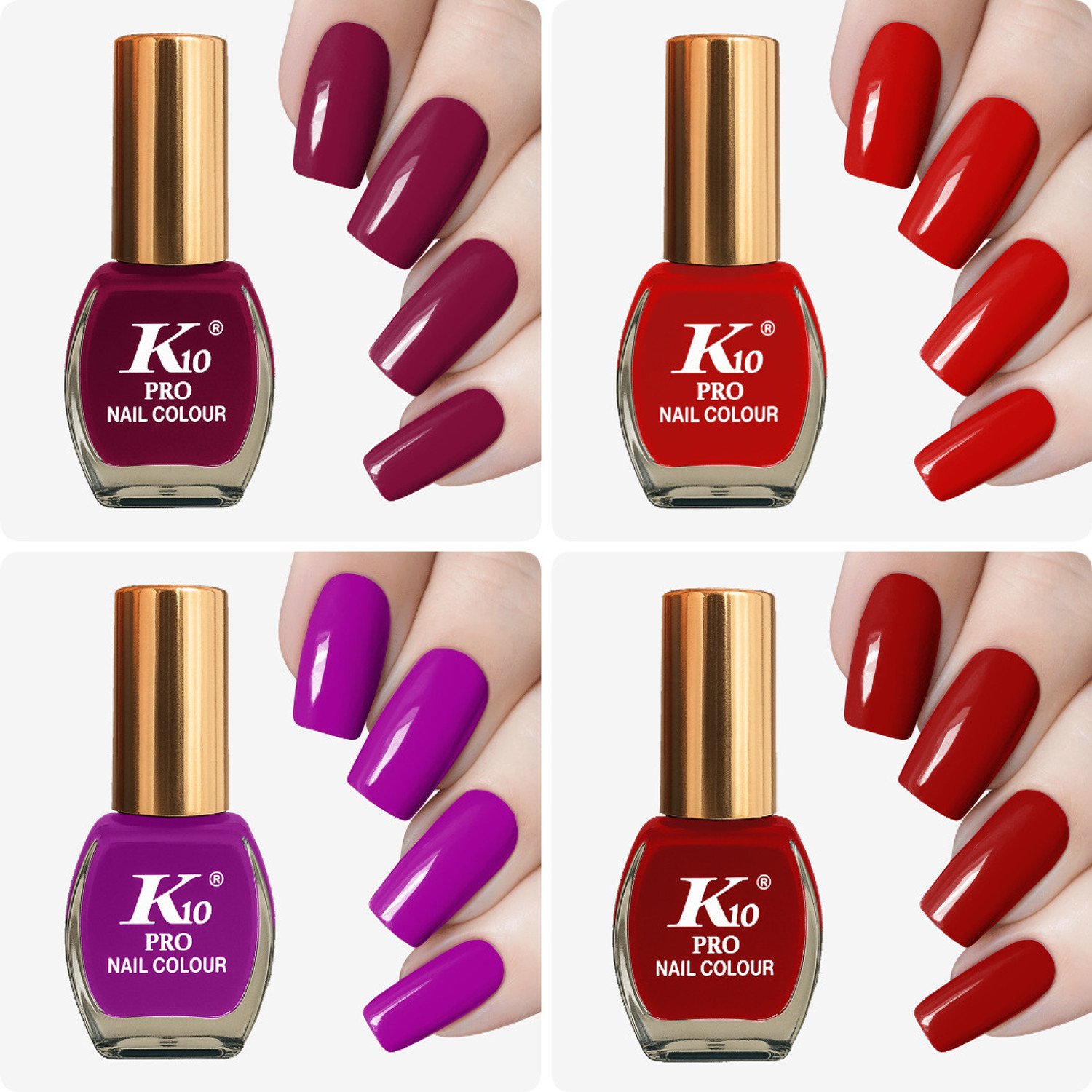 K10 Morden Classic Nail Paint 4 Color Combo Red, purple, Dark Red, Beet Red Price...