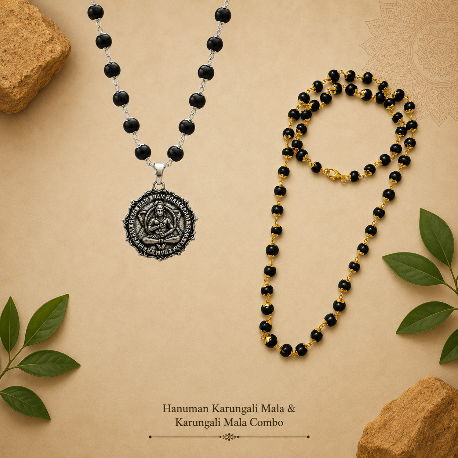 Image of ShivaRatna Original Karungali & Rudraksha Mala | 54 Beads with 5 Mukhi Powerful Pendent Rudraksha Necklace