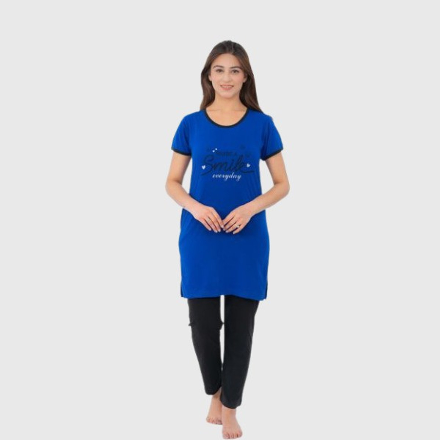 Image of IN Love Women Night Suit Set Blue Printed