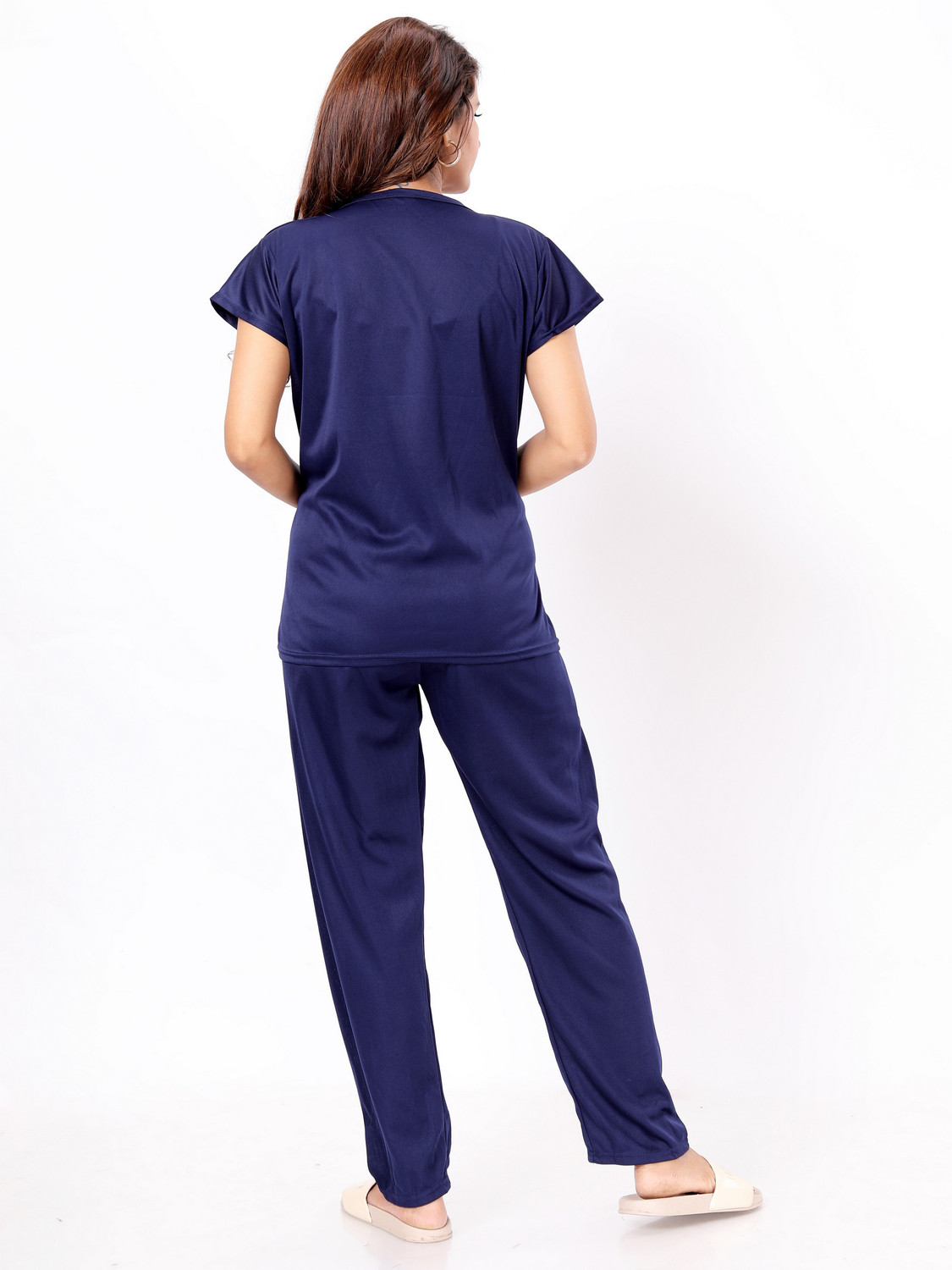 Image of Vania's grace Women Solid Dark Blue Top & Pyjama Set