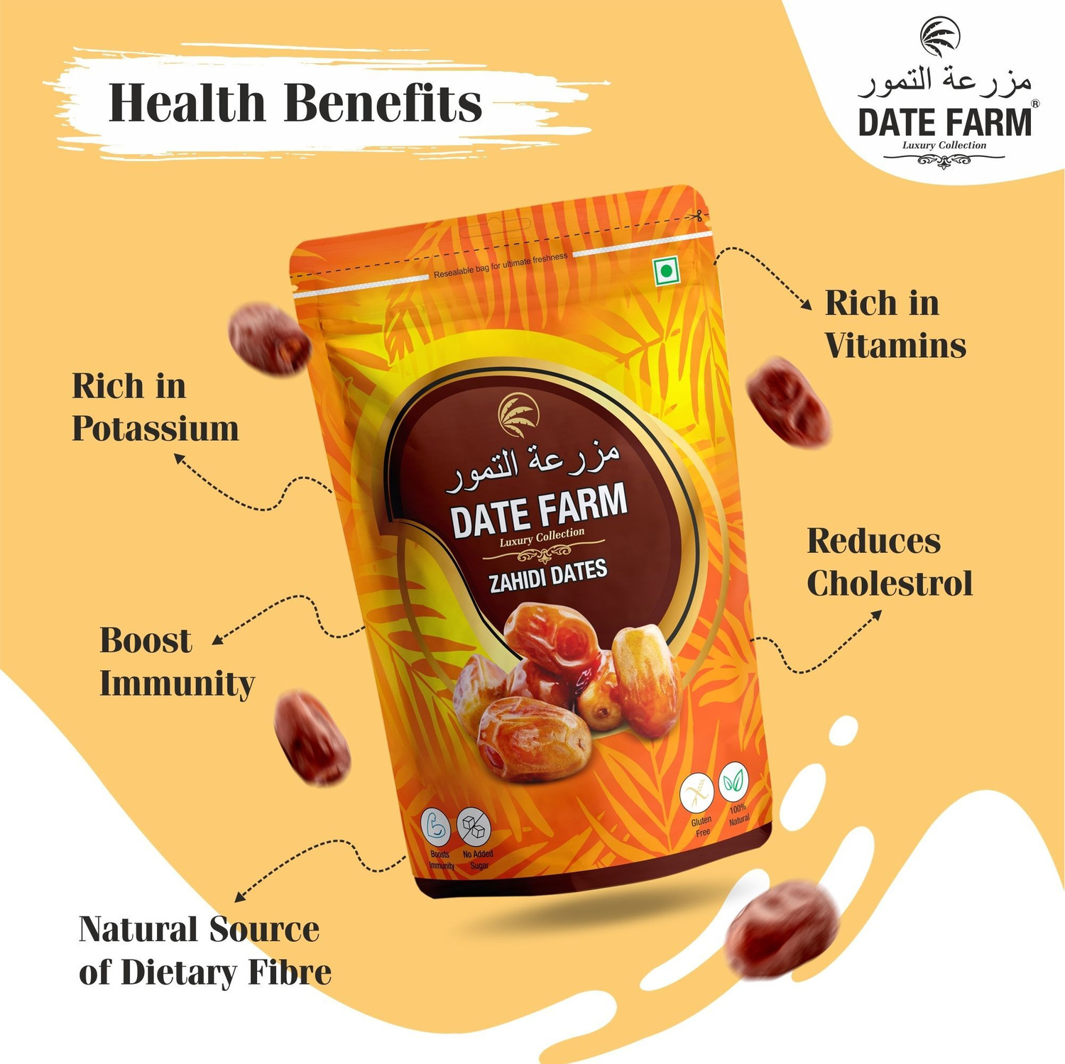 Image of DATE FARM Zahidi Luxury & 100% Natural Khajur|Boosts Immunity|No Added Sugar|Arabian Wet Dates (3 x 500 g)