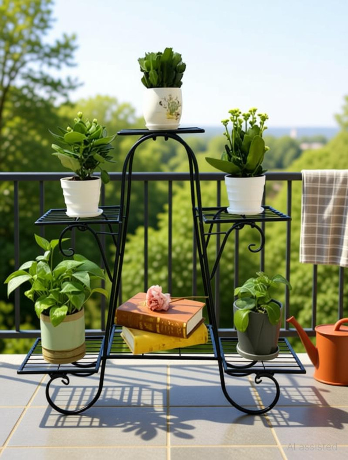Image of WOZTI Foldable Plant Pot Stands for Indoors and Outdoors, 6 Tier A Shape Black Plant Container Set (Metal)