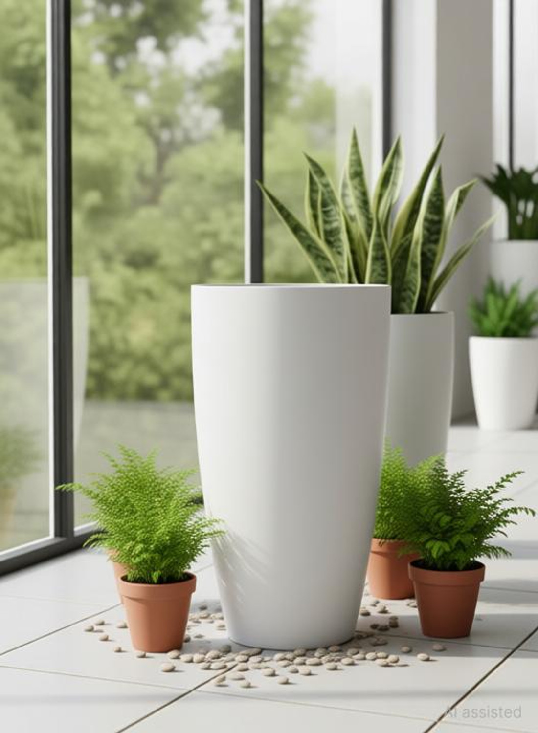 Image of UBBISKART HOUSEWARE Plastic Tower Pot 14 inch Green Flower Pots for Home Office Garden Balcony Plant Container Set (Pack of 2, Plastic)