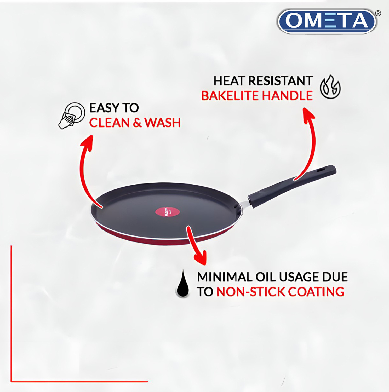 Image of OMETA Dosa (Non- Induction Base) Tawa Tawa 25.9 cm diameter (Aluminium, Non-stick)