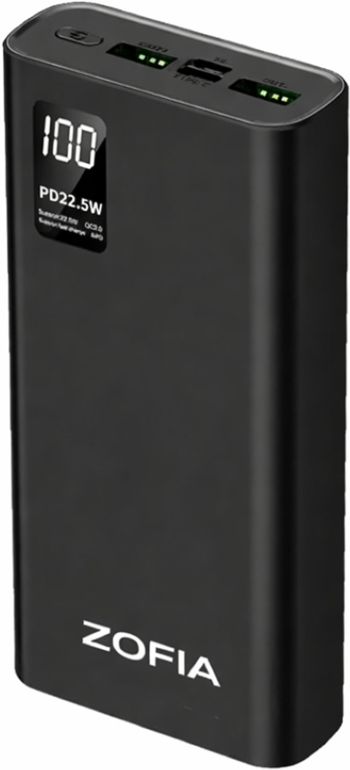 Image of zofia 30000 mAh 22.5 W Compact Pocket Size Power Bank (Black, Lithium Polymer, Quick Charge 4.0, Power Delivery 3.0, Fast Charging for Mobile, Earbuds, Smartwatch, Smartband, Speaker)