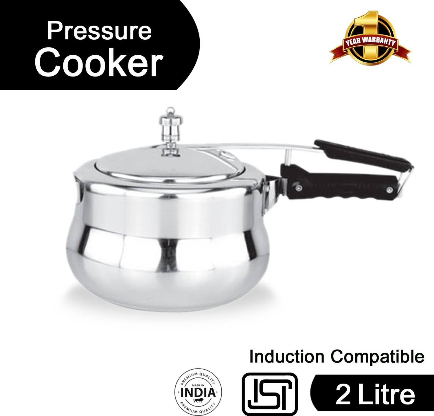 Image of ROYAL ELIBA Premium Best Quality 2 L Inner Lid 2 L Induction Bottom Pressure Cooker (Aluminium)