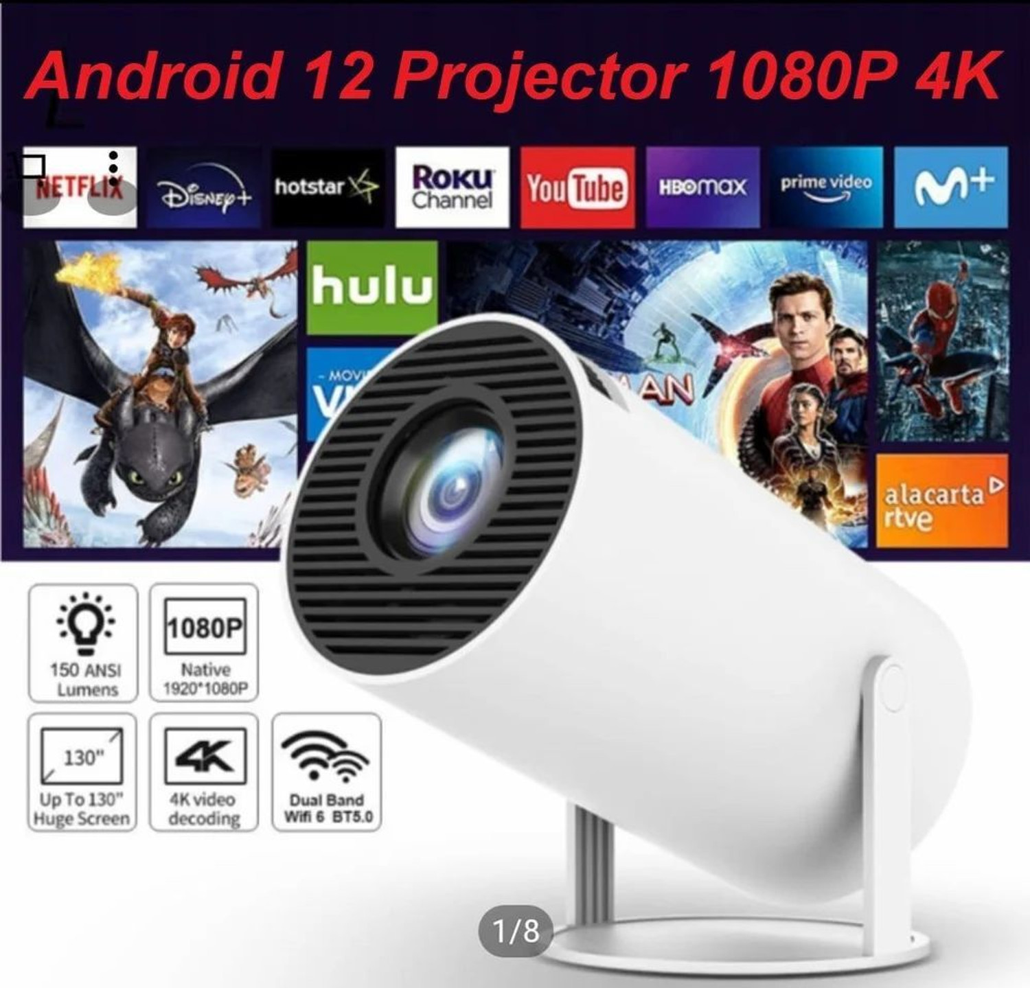 Image of Divine creation HY320 Mini 4K Support Smart Android 13 Projector with WiFi 6 HD Home Theater J43 (5000 lm / Wireless / Remote Controller) Portable Projector (Black)