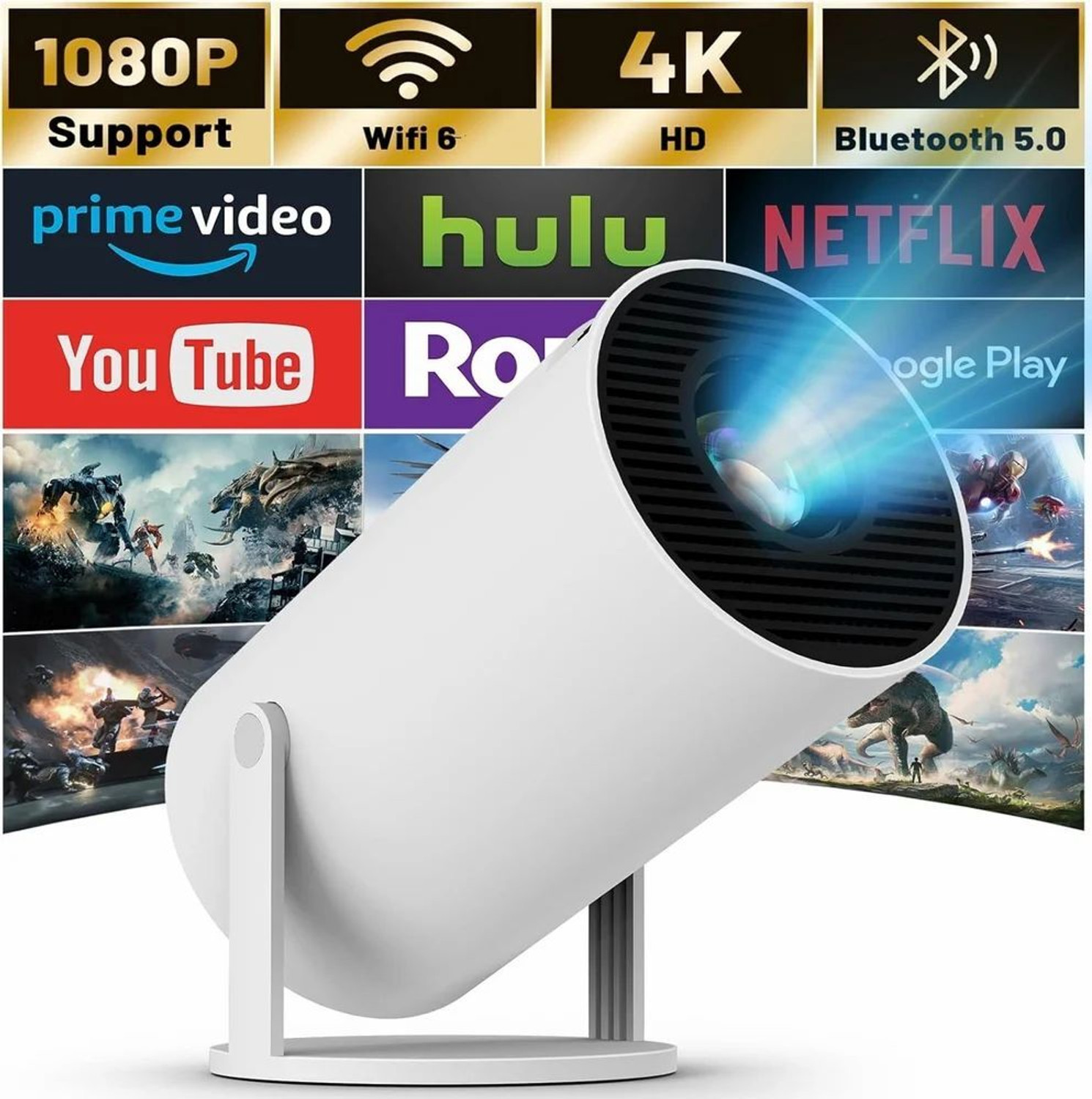 Image of Divine creation S40 UltraView Android Smart LED I 4K Projector I Portable Cinema Projector B343 (5000 lm / 1 Speaker / Wireless / Remote Controller) Portable Projector (White)