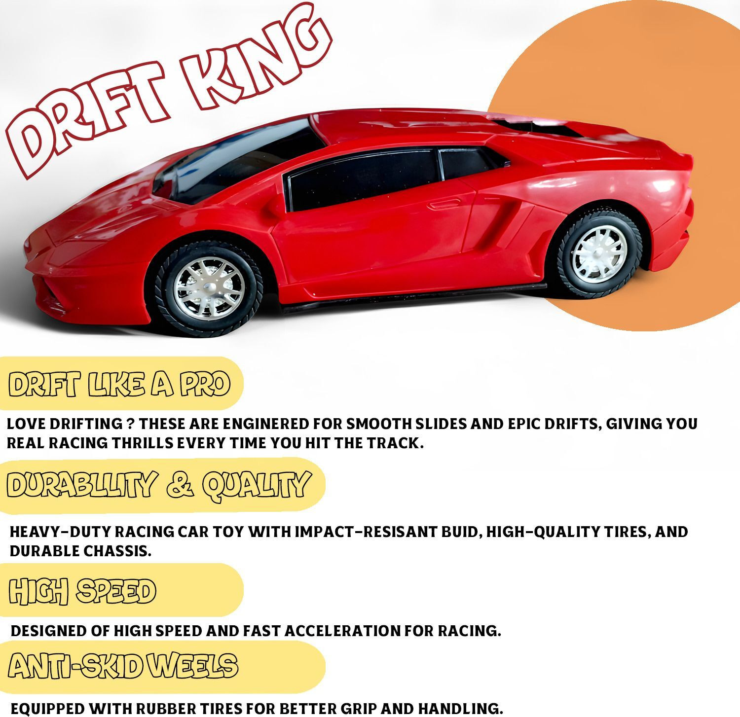 Image of SMART BOY Premium Sports Style Remote Control Racing Car - Sleek Design, LED Lights (Red)