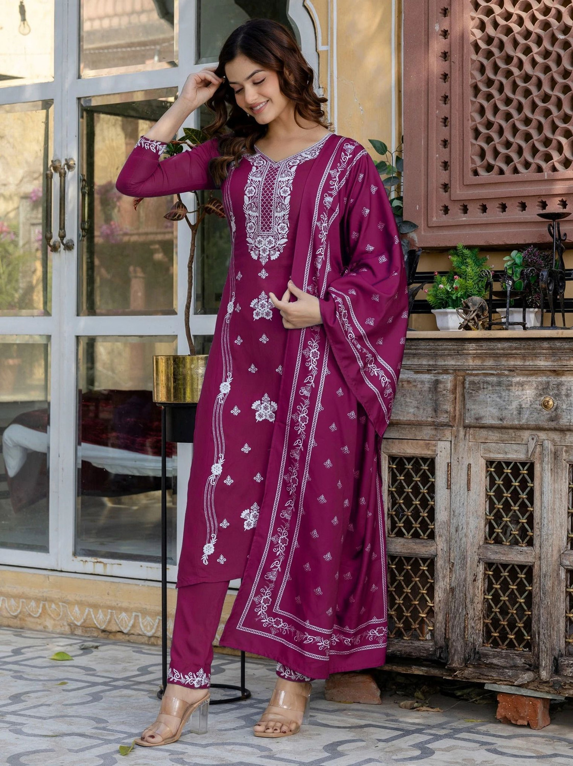 Image of Trendz Tycoon Embroidered Kurta, Salwar & Dupatta Set