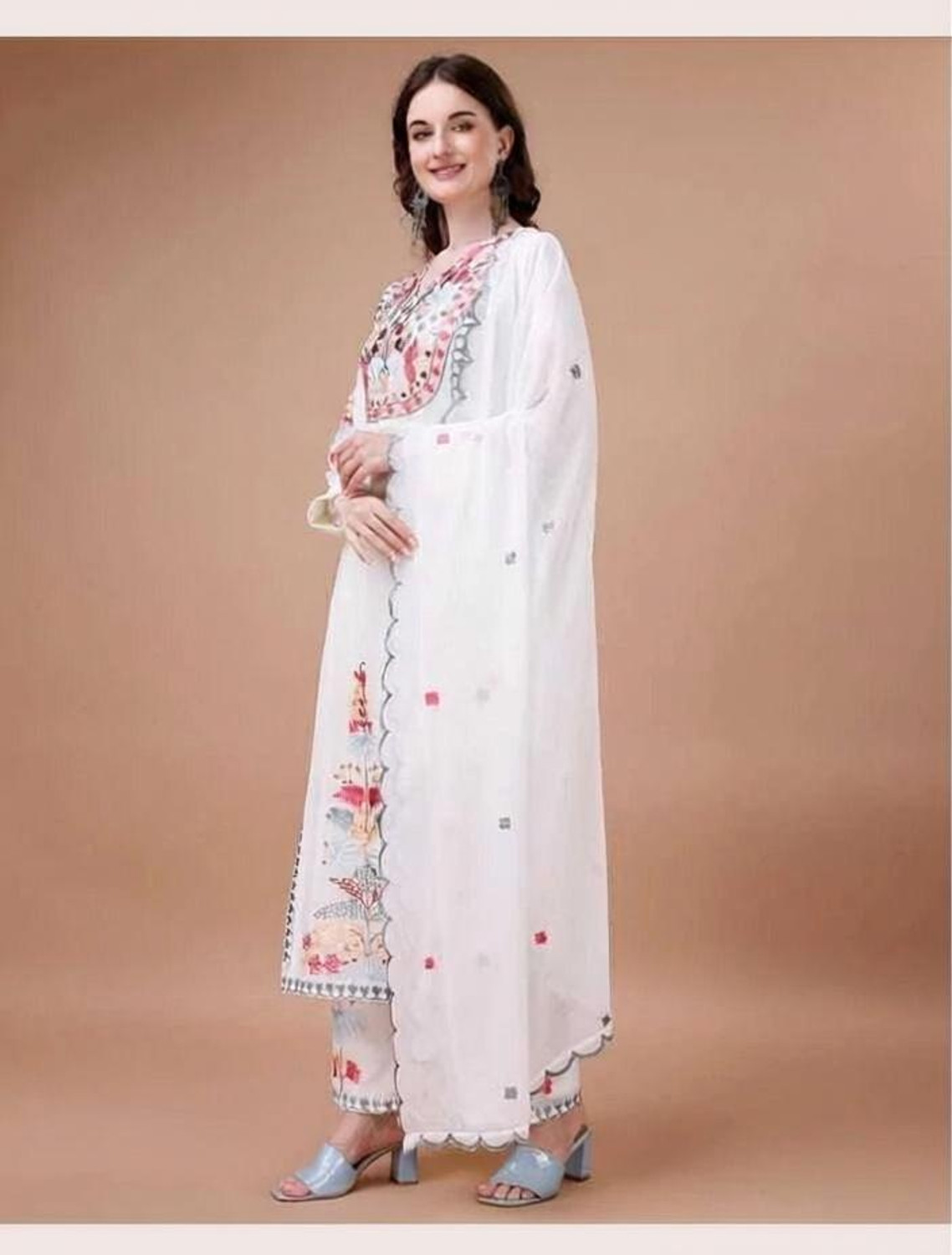 Image of Tasrika Embroidered Anarkali Kurta, Bottom & Dupatta Set