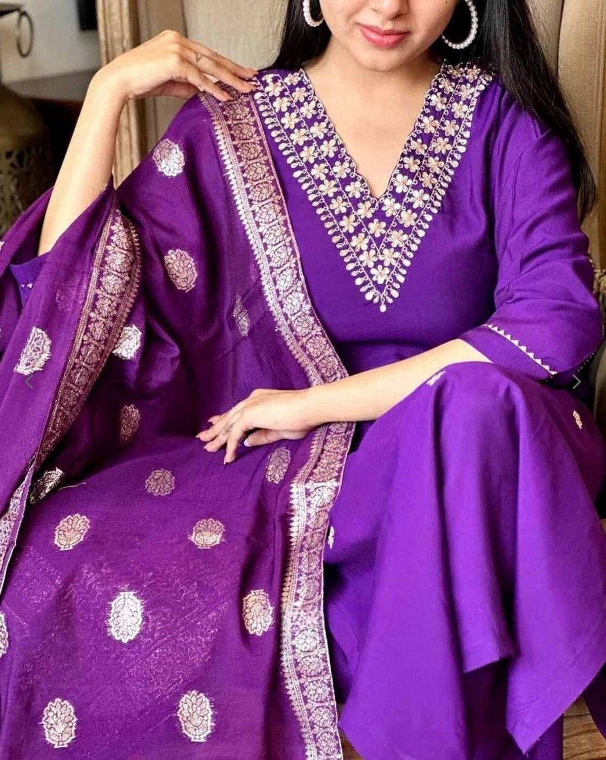 Image of Kachhot Women Cotton Rayon Kurti Pant Dupatta Set