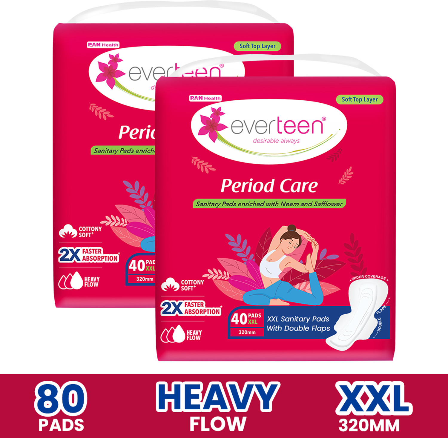 everteen Period Care XXL Soft with Neem-Safflower - (40 Pads Each) Sanitary Pad...