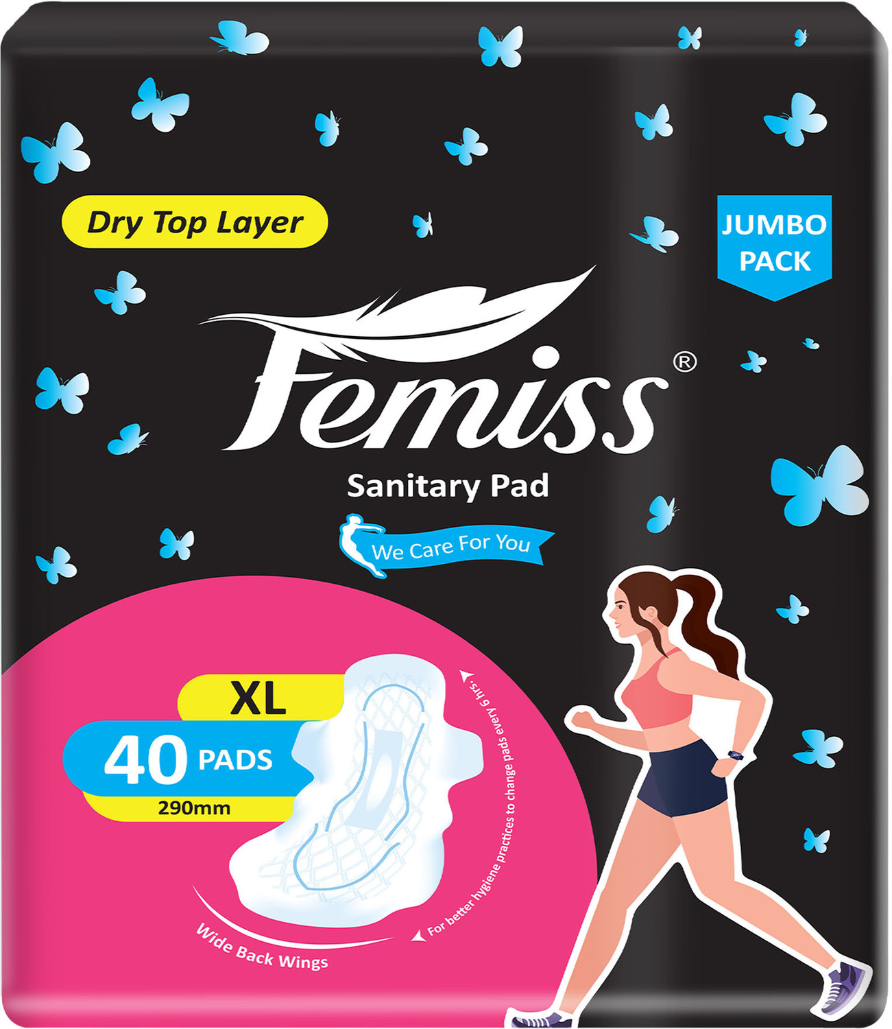 Femiss Trifold Sanitary Pads for Women and Girls | XL Size, 290mm | 40 Pads per...