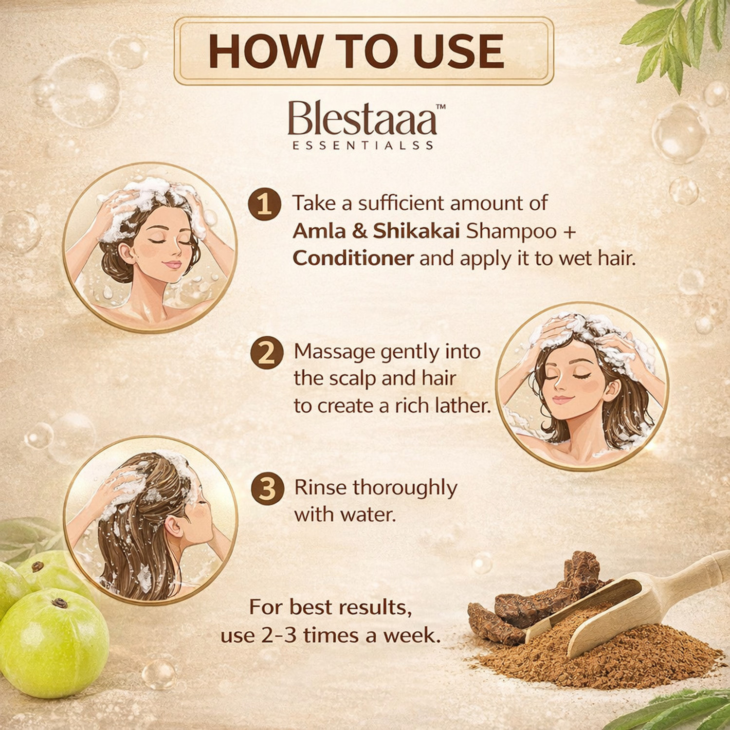 Image of blestaaa essentialss Amla Reetha Shikakai Shampoo for Clean Scalp and Nourished Hair (1 L)