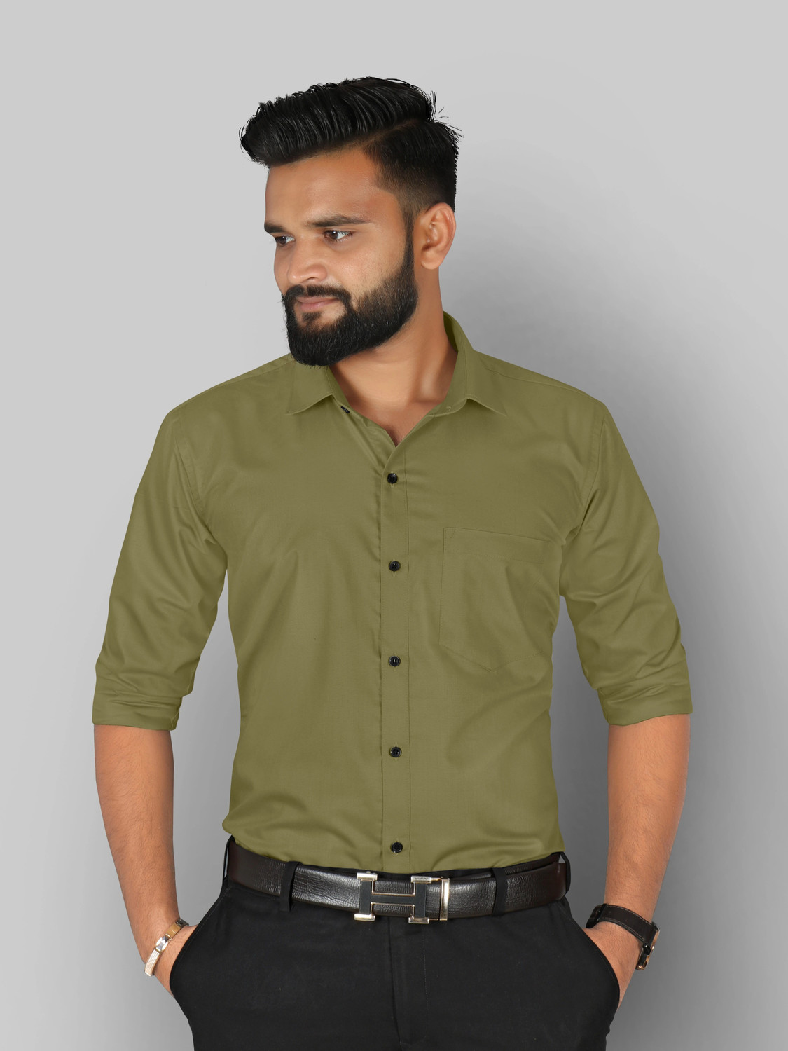 Image of FIBERMILL Men Slim Fit Solid Formal Shirt