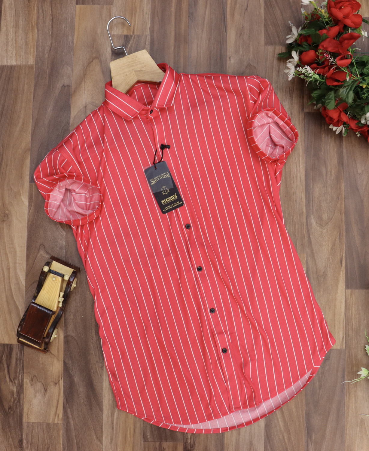 Image of Trishiv Men Regular Fit Striped Cut Away Collar Casual Shirt