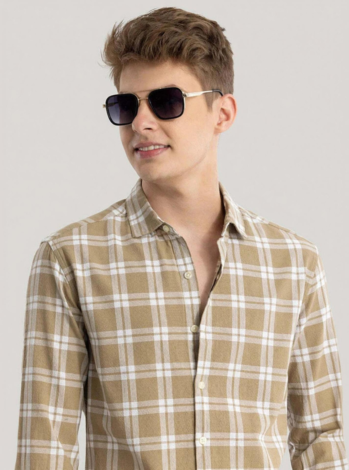 Image of UNSTD Men Regular Fit Cotton Checked Shirt | Full Sleeves Men Relaxed Fit Fit Striped Spread Collar Casual Shirt